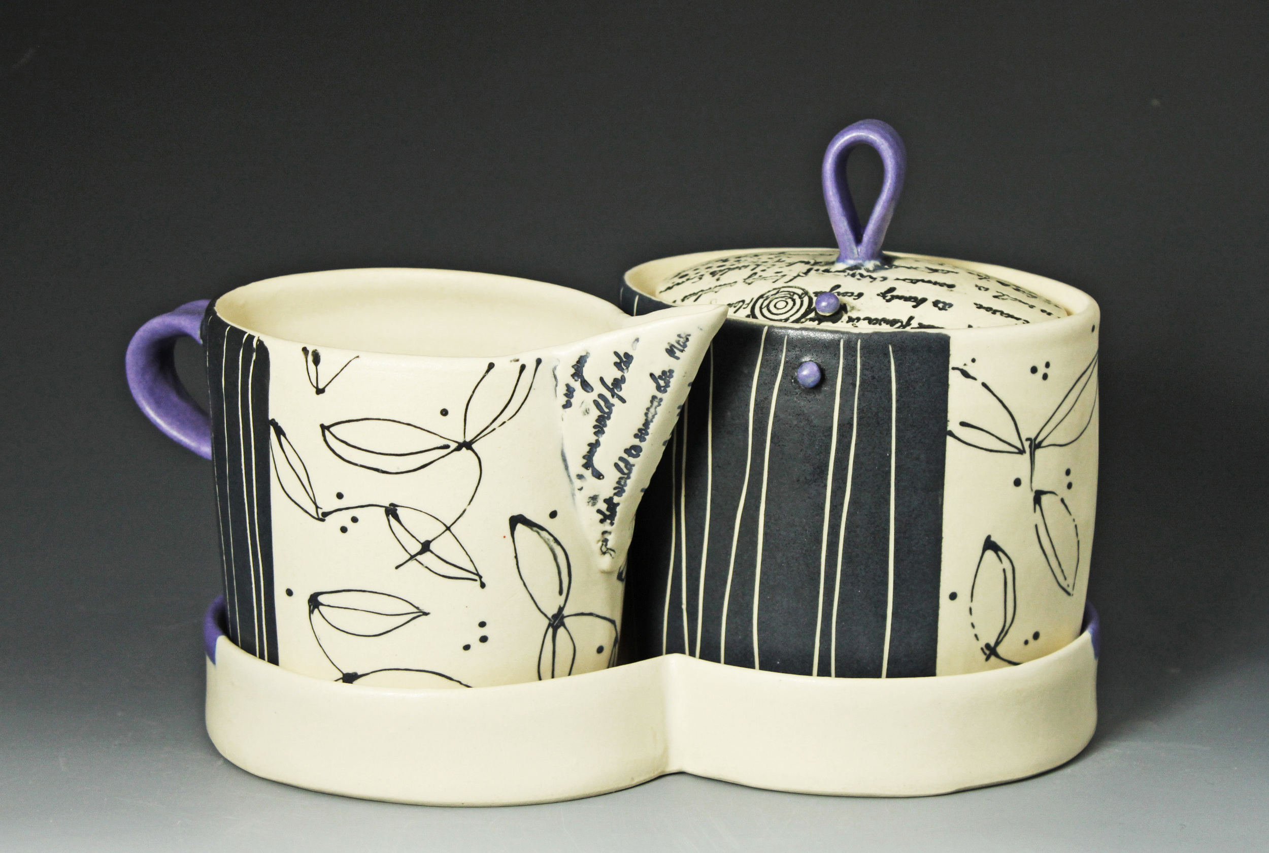 Clematis + stripes sugar/creamer set (Lapis)
