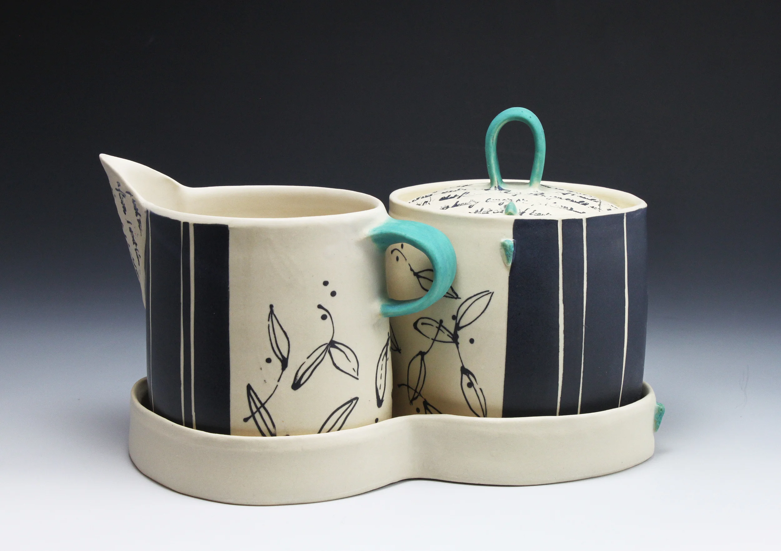 Clematis + stripes sugar/creamer set (Turquoise)