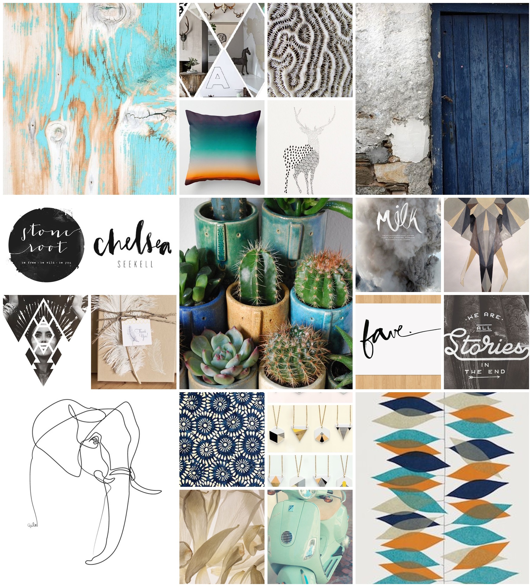 Mood Board- beggining stages of rebrand. Things, colours and textures that make me happy.