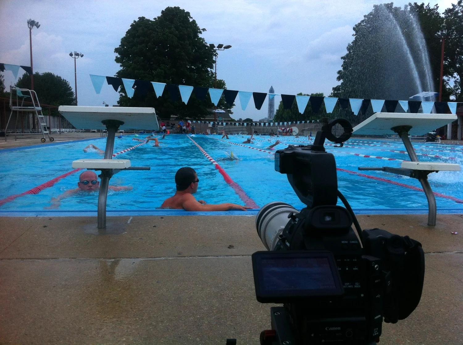 A behind-the-scenes photo of the documentary “Swimmer’s Ear” in Washington, D.C., directed by Amanda Salem & Stephen James Fell. Photo courtesy of Cambria Films.