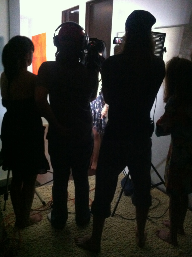 Director Stephen James Fell films a scene for the reality show “Setting the Bar” in West Hollywood, California.