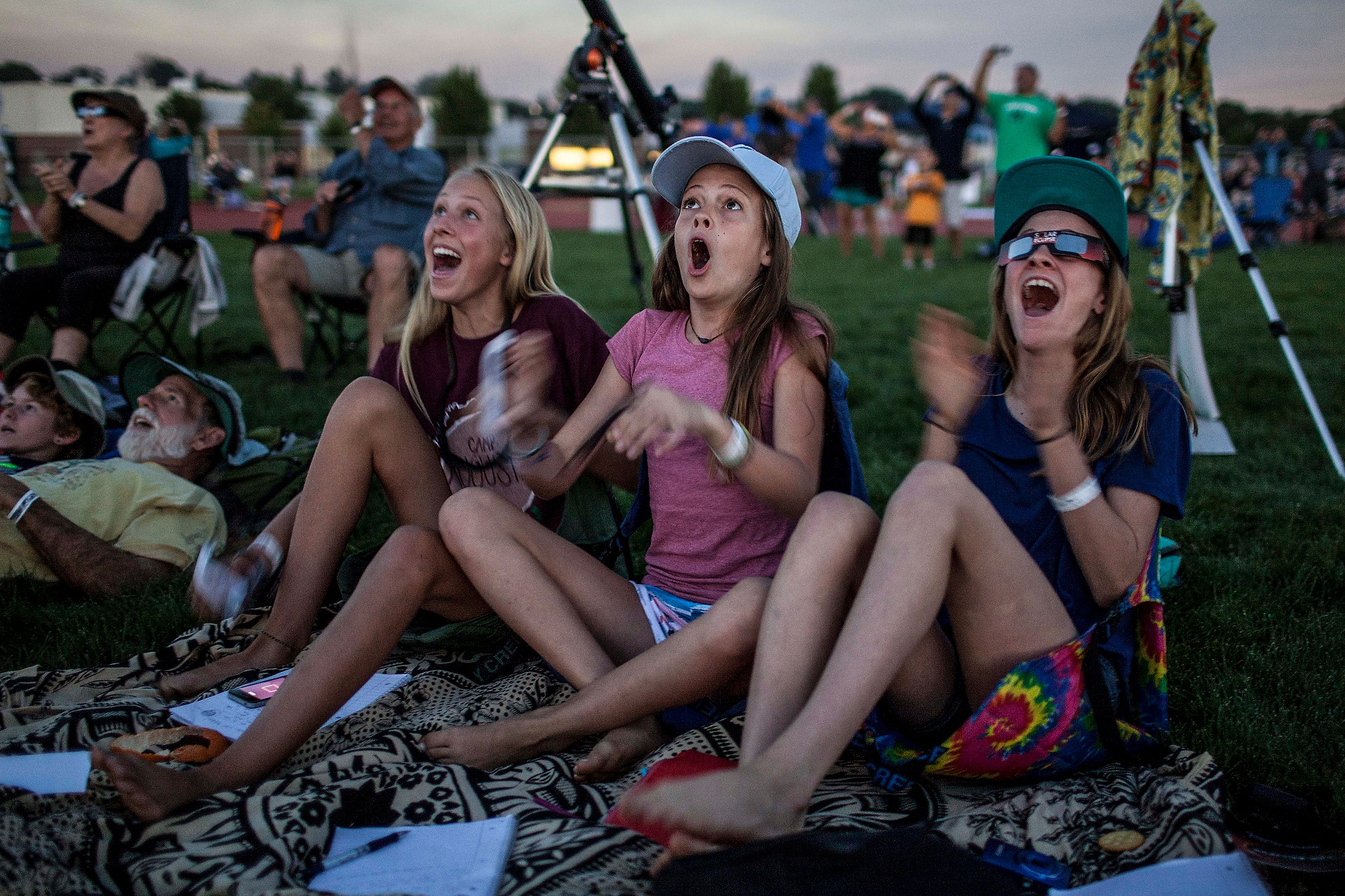 Total solar eclipse - totality reaction.  Madras, OR