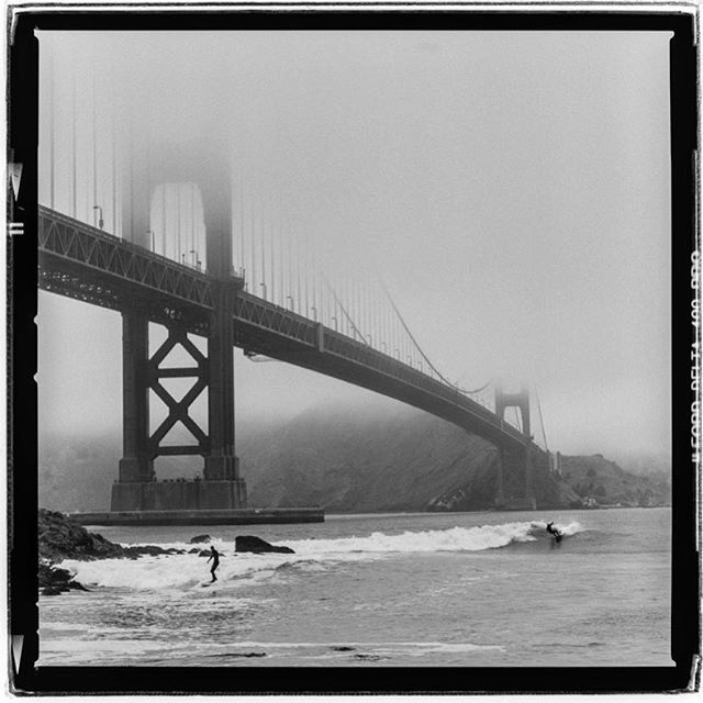 LIFE SQUARED - &ldquo;summer surf season&rdquo; &copy; 2018 Peter DaSilva. #summer #surf #season #goldengatebridge #fog #shrouded #120 #ilford #delta400pro #bw #film #fullframe 
#hesselbald #150f4 #filmisnotdead #filmlover #6x6 #analog #nophotoshop #