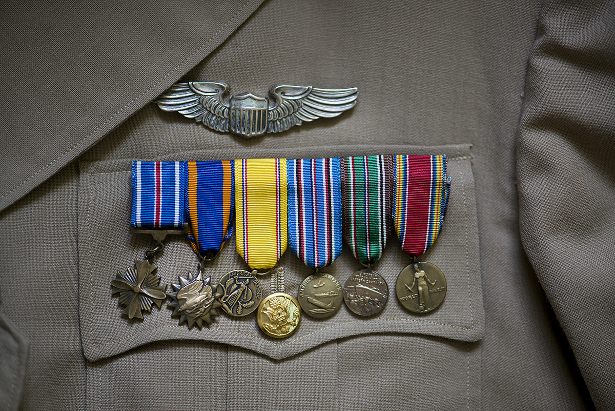 A detailed photograph of Herb's medals on his uniform.