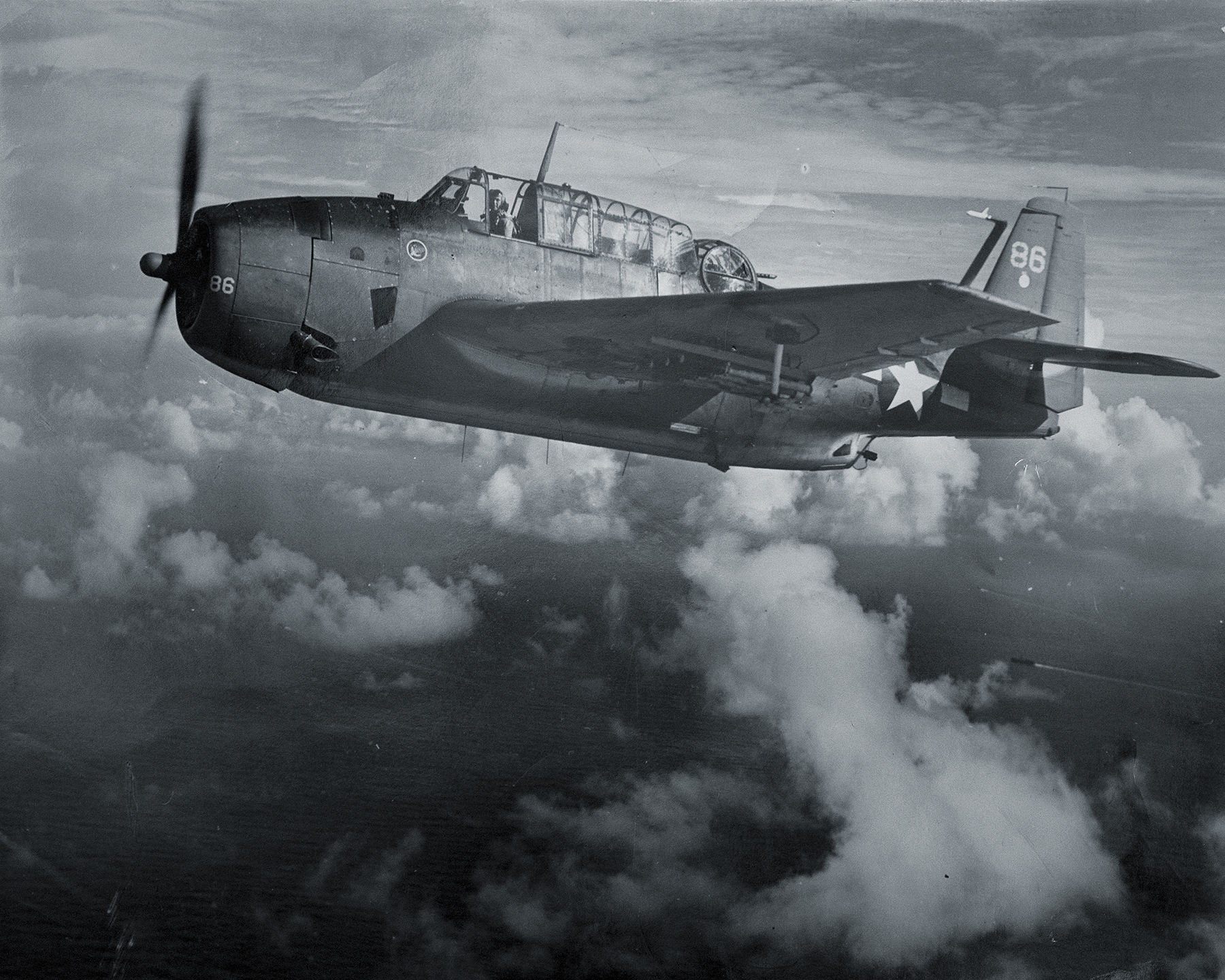 Ken Glass in flight in his TBM-3 Avenger Torpedo Bomber.
