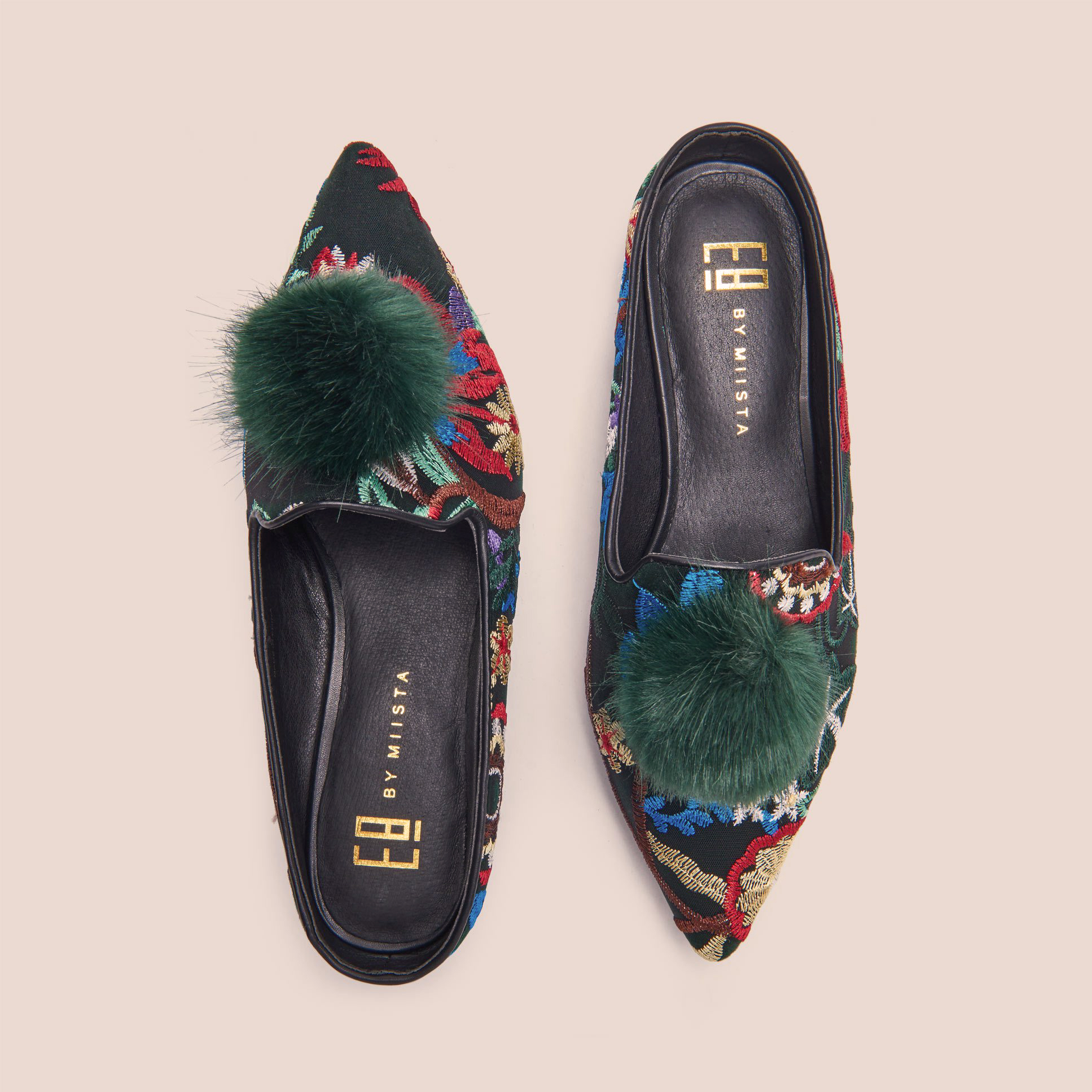 Poppy Green Embroidered Flats by E8 by Miista