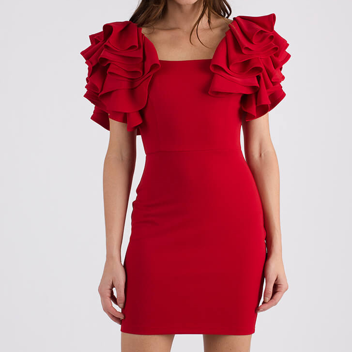 Red Dress with Big Ruffle Sleeves