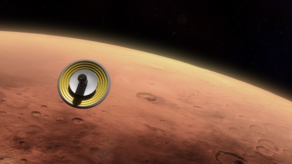 Artist's rendering of a hypersonic inflatable aerodynamic decelerator technology concept. Credits: NASA