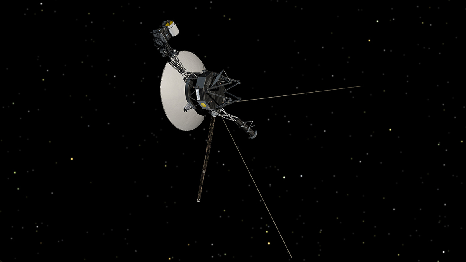 This artist's concept shows NASA's Voyager spacecraft against a backdrop of stars. - Image credit: NASA/JPL-Caltech