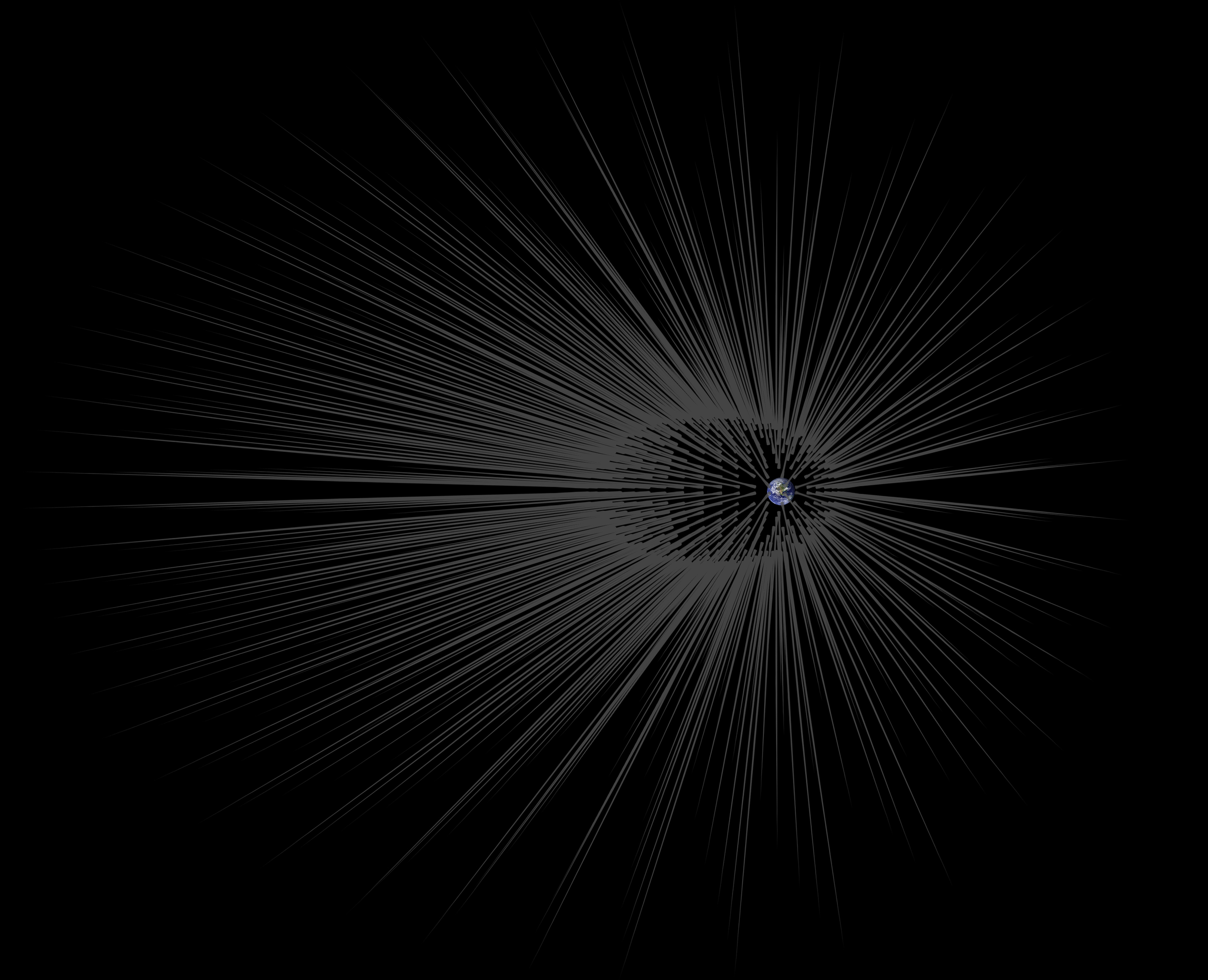 This illustration shows Earth surrounded by theoretical filaments of dark matter called "hairs." - Image credits: NASA/JPL-Caltech