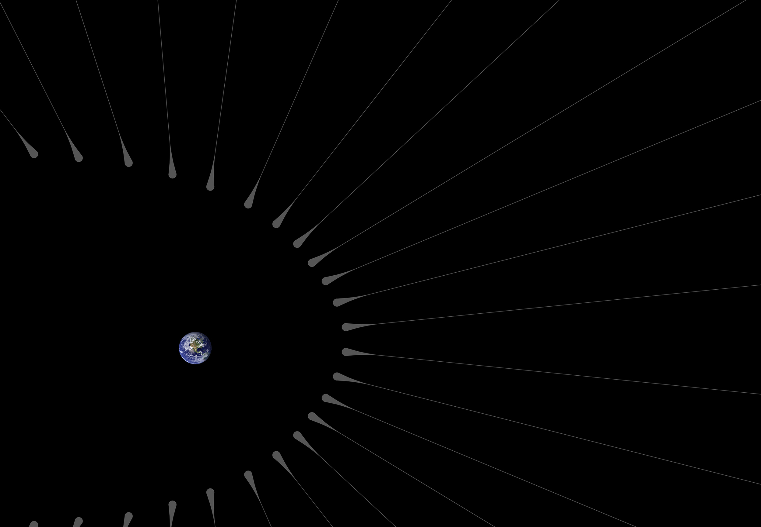 This artist's rendering zooms in on what dark matter "hairs" might look like around Earth - Image Credit: NASA/JPL-Caltech