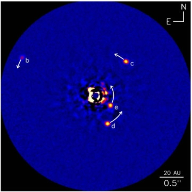 A direct image of the four planets known to orbit the star HR 8799 - Image Credit: Ben Zuckerman
