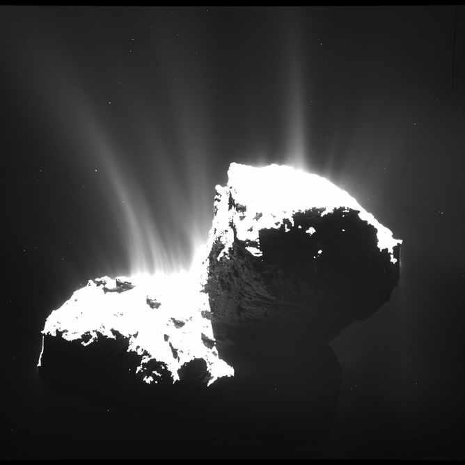 Activity on Comet 67P – Image Credit: ESA/Rosetta/MPS for OSIRIS Team MPS/UPD/LAM/IAA/SSO/INTA/UPM/DASP/IDA ,