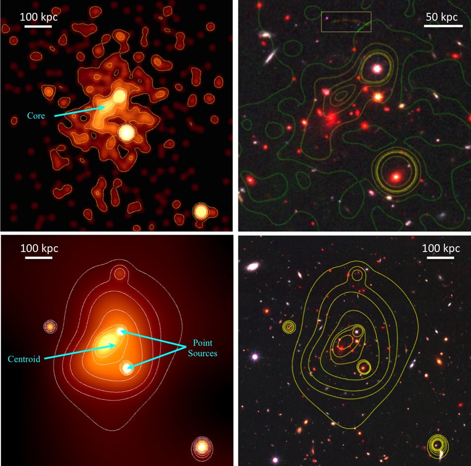 To get a more precise estimate of the galaxy cluster’s mass, Michael McDonald and his colleagues used data from several of NASA’s Great Observatories: the Hubble Space Telescope, the Keck Observatory, and the Chandra X-ray Observatory. - Image Credits: Courtesy of the researchers