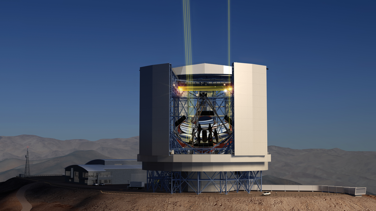 The Giant Magellan Telescope as it will look after construction on Cerro Las Campanas in Chile. – Image Credit: Giant Magellan Telescope – GMTO Corporation