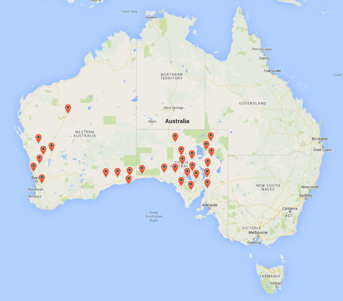 The locations of some of the automated camera stations. Desert Fireball Network (clickable map available), Author provided