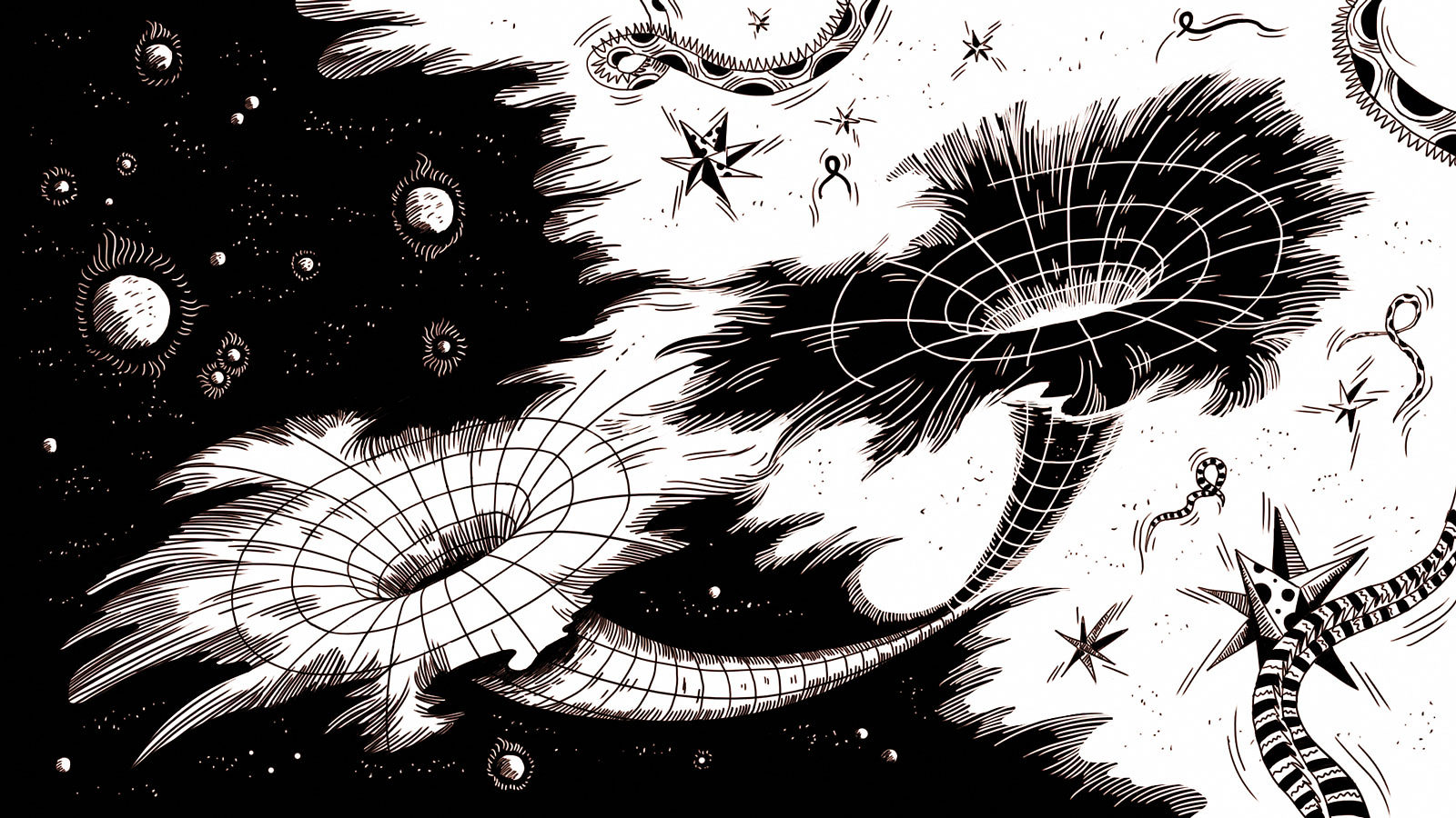 Artist rendering of black holes in space - Image Credit: Sandbox Studio, Chicago with Ana Kova