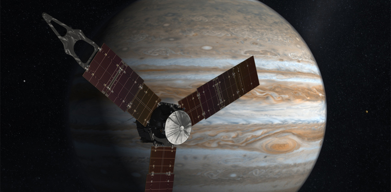 Juno in front of Jupiter - Image Credit: NASA/JPL