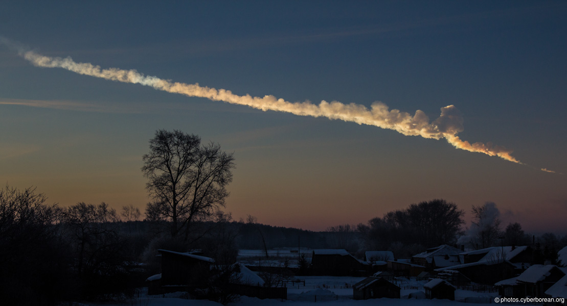 The destructive meteor trace that fell on Chelyabinsk, Russia, in 2013. Image Credit: Alex Alishevskikh/Flickr