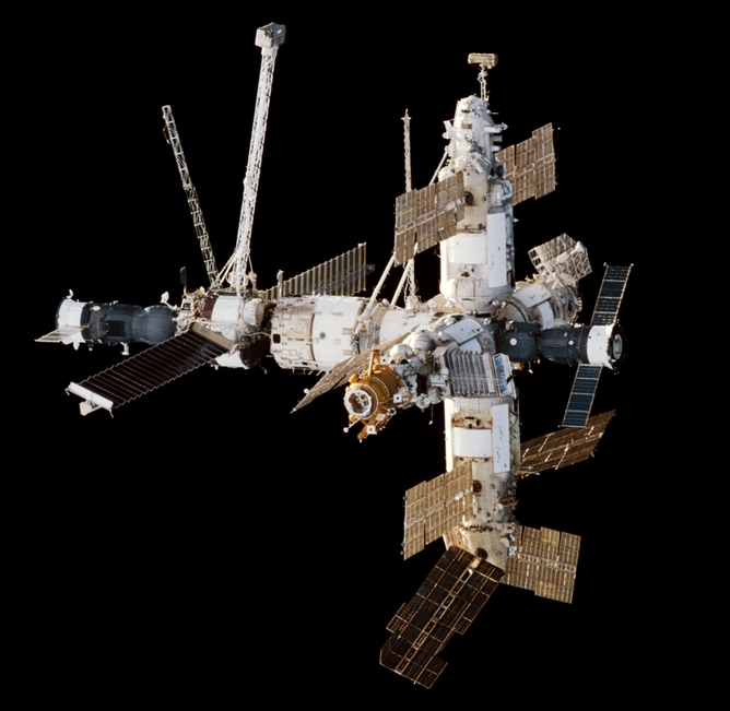Mir space station viewed from Endeavour. - Image Credit: NASA