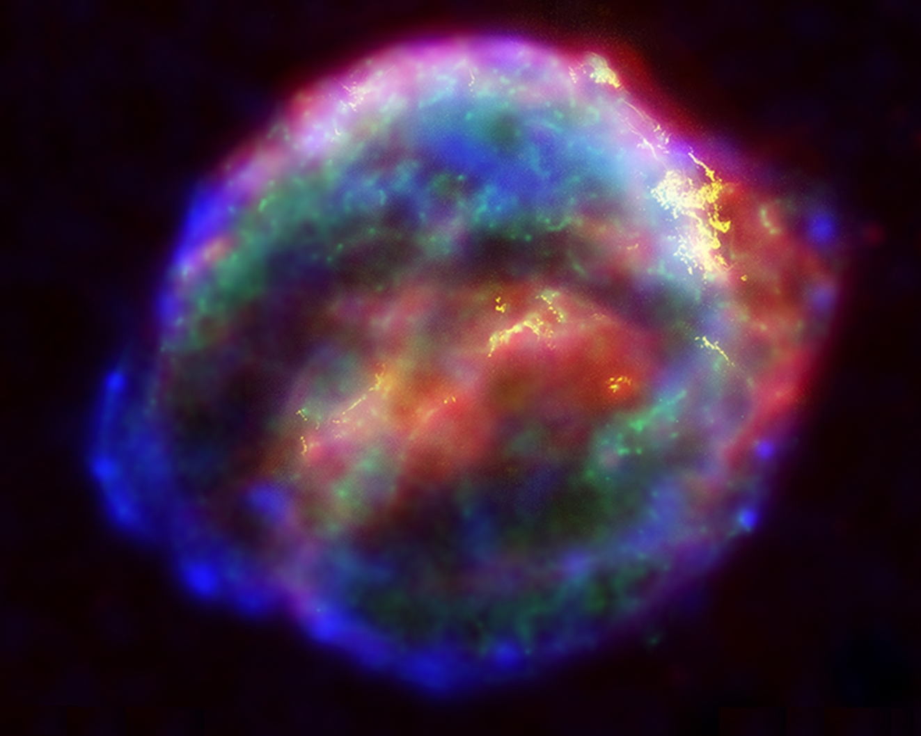 Multi-wavelength compilation image of Kepler’s supernova remnant, SN 1604. - Image Credit: NASA/wikimedia