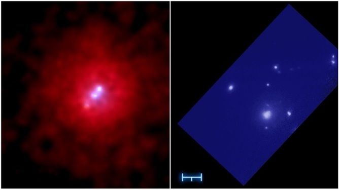 Galaxy cluster 3C295 in x-ray (left) and optical (right). - Image Credit: NASA/CXC/SAO and NASA/HST/A.Dressier