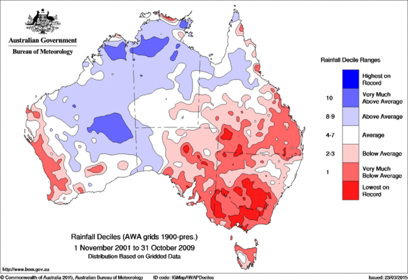 South-east Australia during the peak of the millennium drought (2001-2009) - Image Credit: Australian Bureau of Meteorology