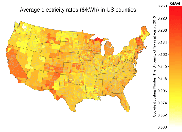 Map of average electricity rates across the U.S. - Image Credit: EIA