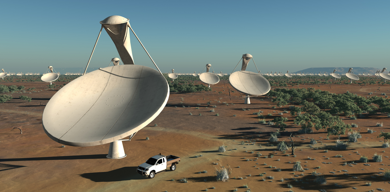 Artist’s impressiong of the Square Kilometre Array, which will revolutionise our ability to detect fast radio bursts. SKA Project Development Office and Swinburne Astronomy Productions - Image Credit: Swinburne Astronomy Productions for SKA Project Development Office, CC BY-ND