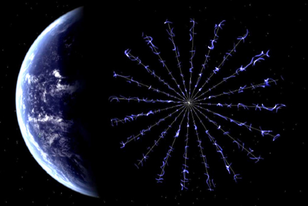 In this concept, long, very thin, bare wires construct the large, circular E-Sail that would electrostatically repel the fast moving solar protons. The momentum exchange produced as the protons are repelled by the positively charged wires would create the spacecraft’s thrust. – Image Credits: NASA/MSFC