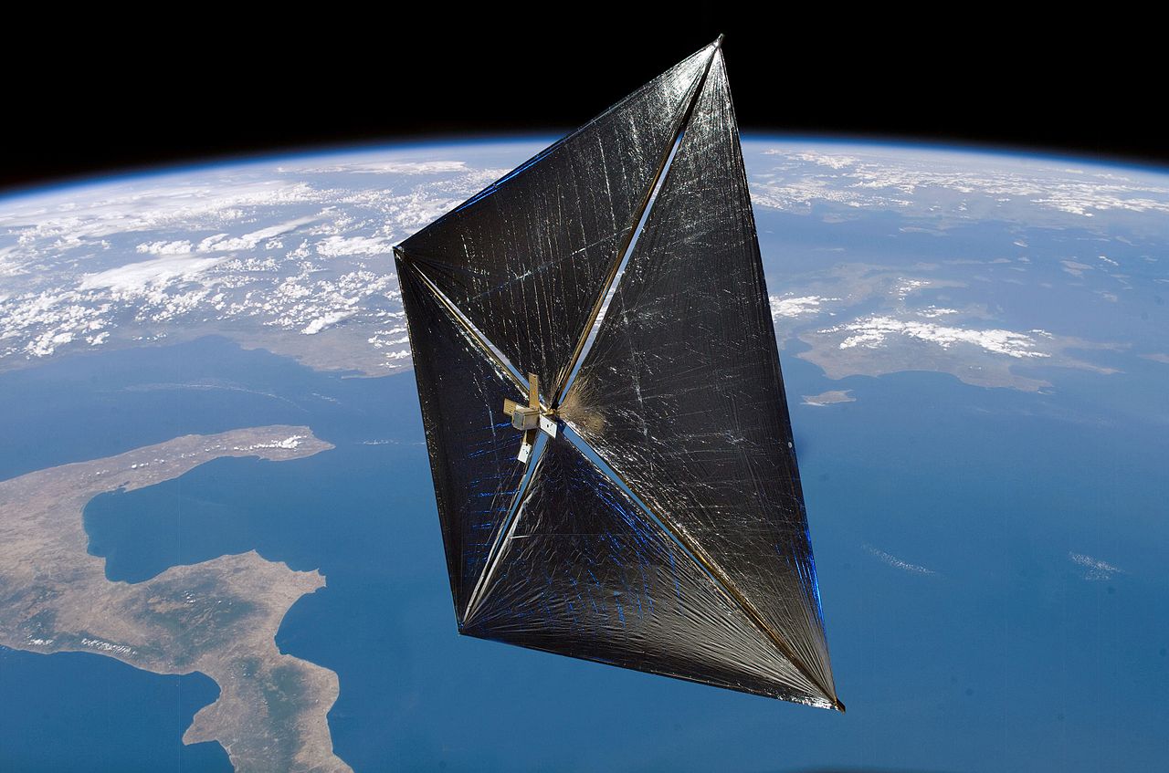 Artist’s view of an experimental solar sail satellite built by NASA, dubbed NanoSail-D2 – Image Credit: NASA