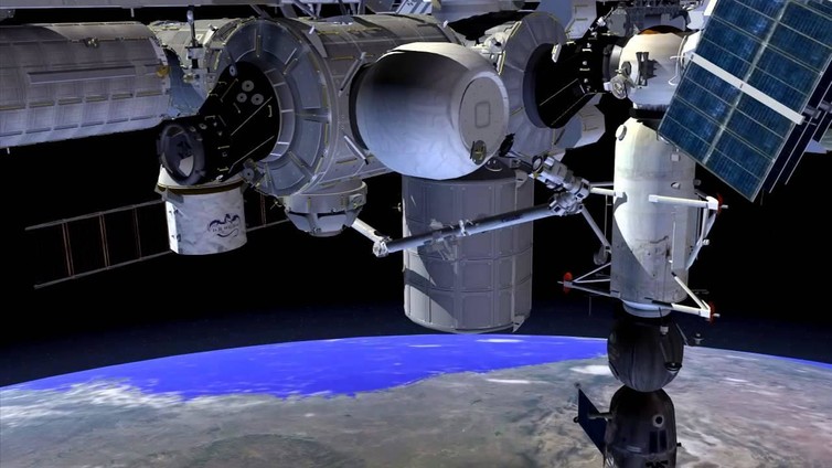 The Bigelow Expandable Activity Module (the balloon-like structure in the top centre) connected to the Tranquility node of ISS. - Image Credit: NASA