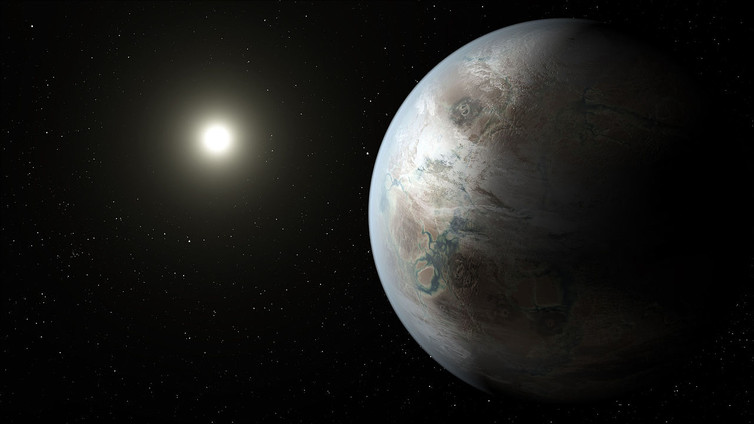 An artist’s impression of what planet Kepler-452b may look like, the first near-Earth-size world to be found in the habitable zone of star that is similar to our sun. - Image Credit: NASA Ames/JPL-Caltech/T. Pyle