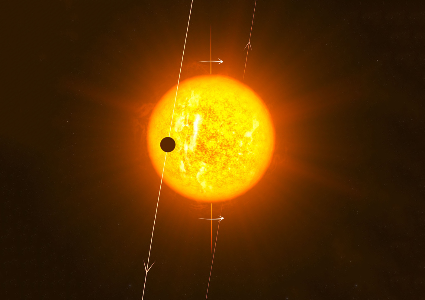 An artist’s impression of the polar orbit of WASP-79b. - Image Credit: ESO/B Addison