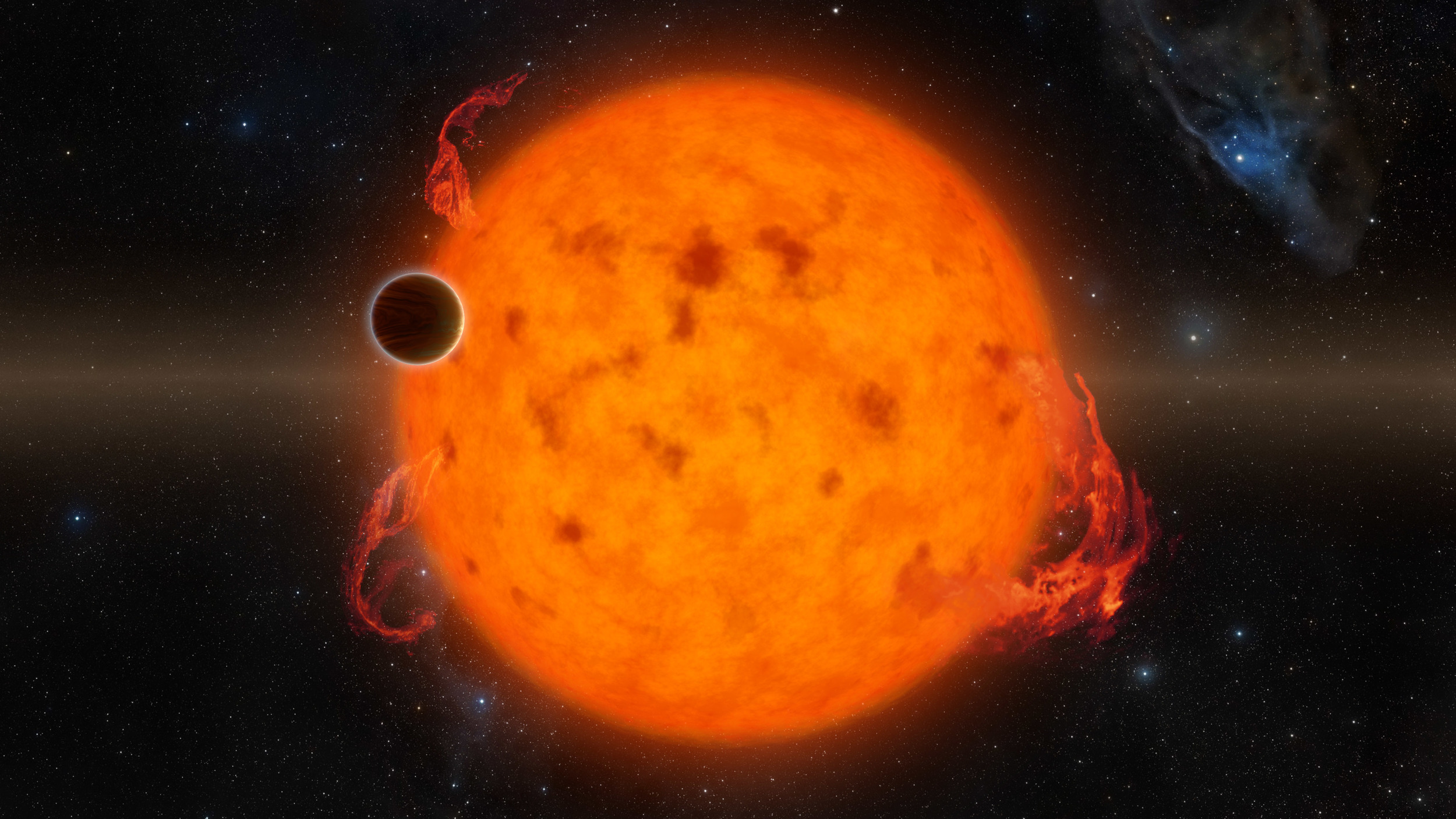 K2-33b, shown in this illustration, is one of the youngest exoplanets detected to date. It makes a complete orbit around its star in about five days. - Credits: NASA/JPL-Caltech