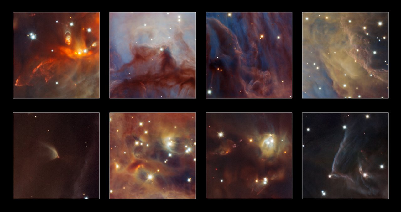 This image shows some highlights from a spectacular new image of the Orion Nebula star-formation region obtained from multiple exposures using the HAWK-I infrared camera on ESO’s Very Large Telescope in Chile. This is the deepest view ever of this region and reveals more very faint planetary-mass objects than expected. – Image Credit: ESO/H. Drass et al.