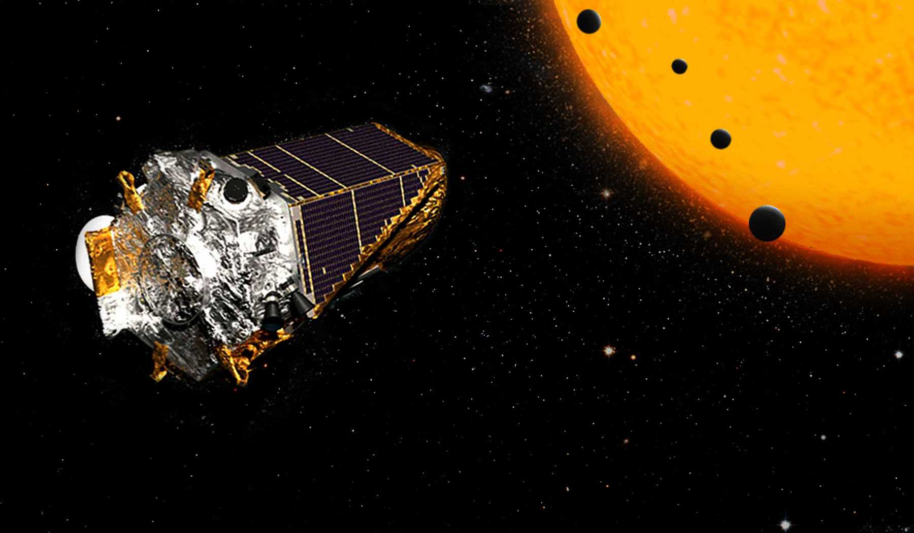 Artist concept. A crop of more than 100 planets, discovered by NASA’s Kepler Space Telescope, includes four in Earth’s size-range orbiting a single dwarf star. Two of these planets are too hot to support life as we know it, but two are in the star’s “habitable” zone, where liquid water could exist on the surface. These small, rocky worlds are far closer to their star than Mercury is to our sun. But because the star is smaller and cooler than ours, its habitable zone is much closer. One of the two planets in the habitable zone, K2-72c, has a “year” about 15 Earth-days long—the time it takes to complete one orbit. This closer planet is likely about 10% warmer than Earth. On the second, K2-72e, a year lasts 24 Earth days, this slightly more distant planet would be about 6% colder than Earth.- Image Credits: NASA/JPL