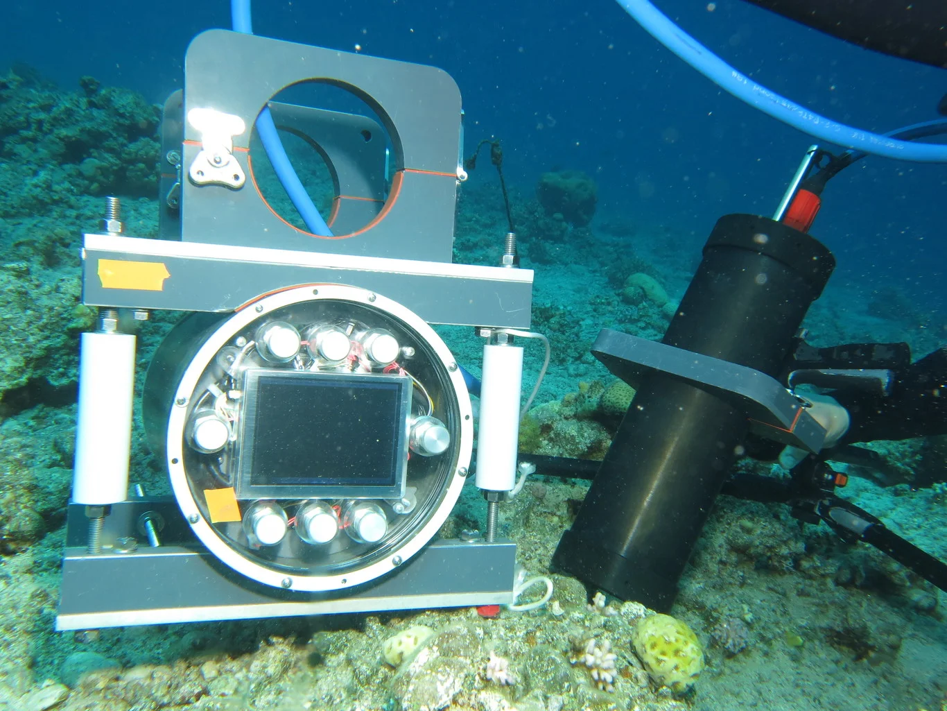 BUM has a high magnification lens surrounded by focused LED lights and a companion computer with ceramic buttons. - Image Credit: Andrew D. Mullen/UCSD, CC BY-ND
