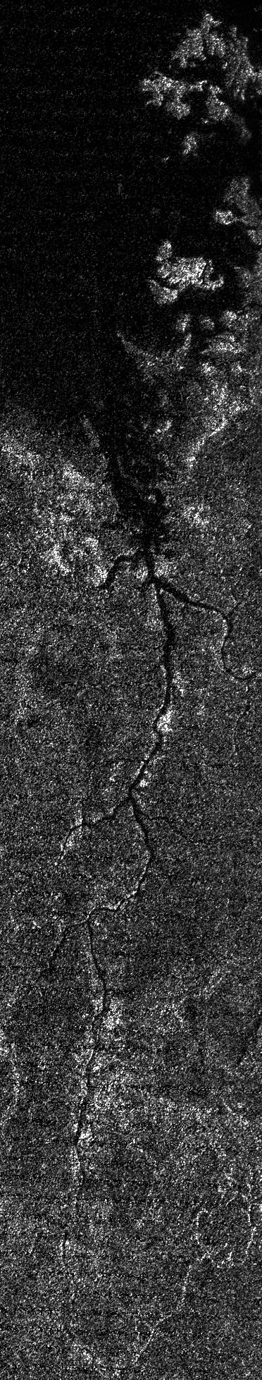 The canyons of Vid Flumina are seen in this view from Cassini's radar mapper. - Image Credits: NASA/JPL-Caltech/ASI