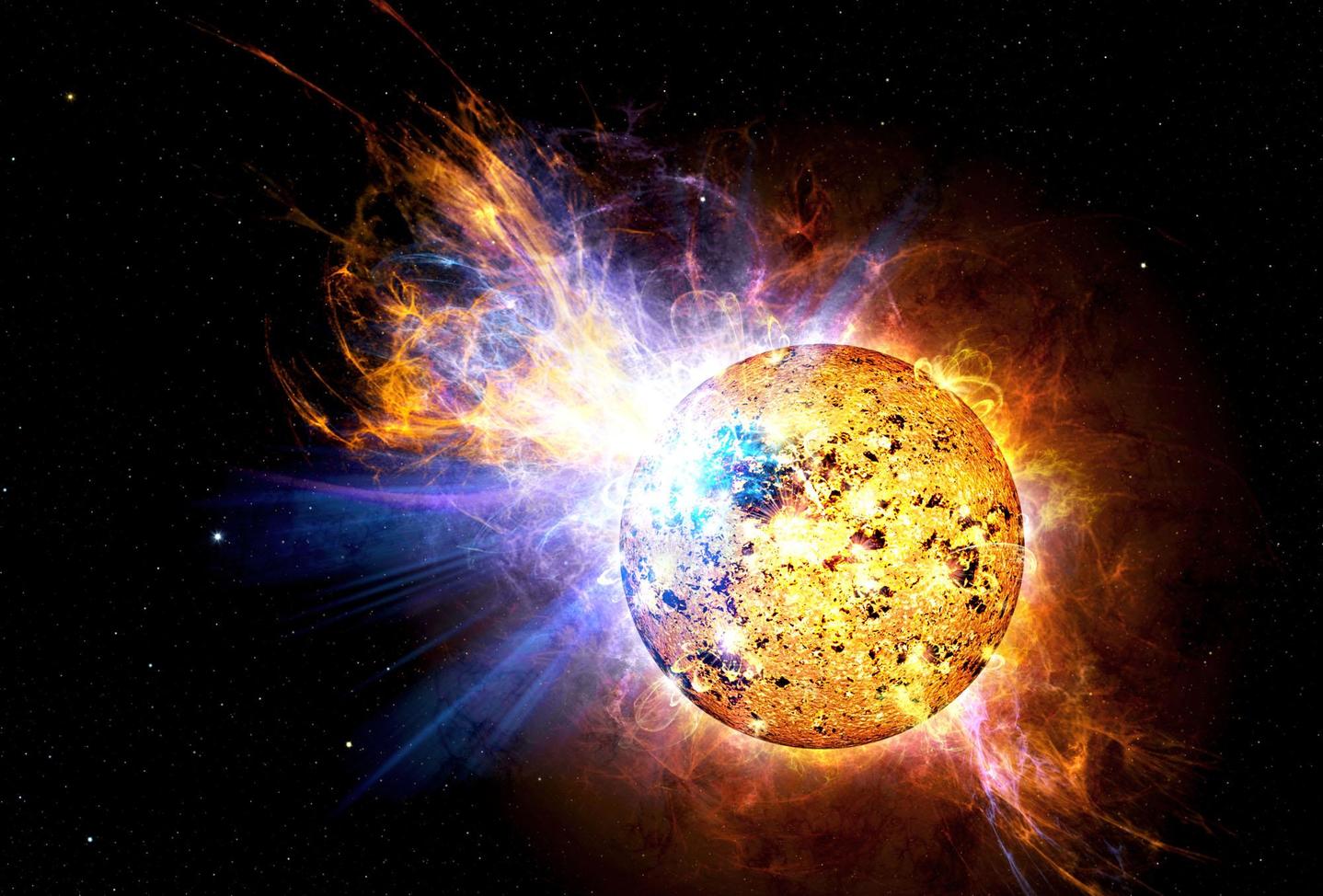 Artist’s impression of a megaflare from a dim red dwarf star. – Image Credit: Casey Reed/NASA
