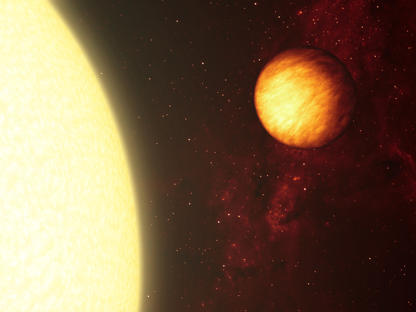 An artist’s impression of a hot Jupiter, Upsilon Andromedae b, about to pass behind the disk of its host star. – Image Credit: NASA/JPL-Caltech/R. Hurt (SSC)