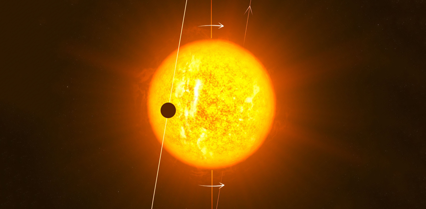 An artist’s impression of the polar orbit of WASP-79b. – Image Credits: ESO/B Addison, CC BY-NC