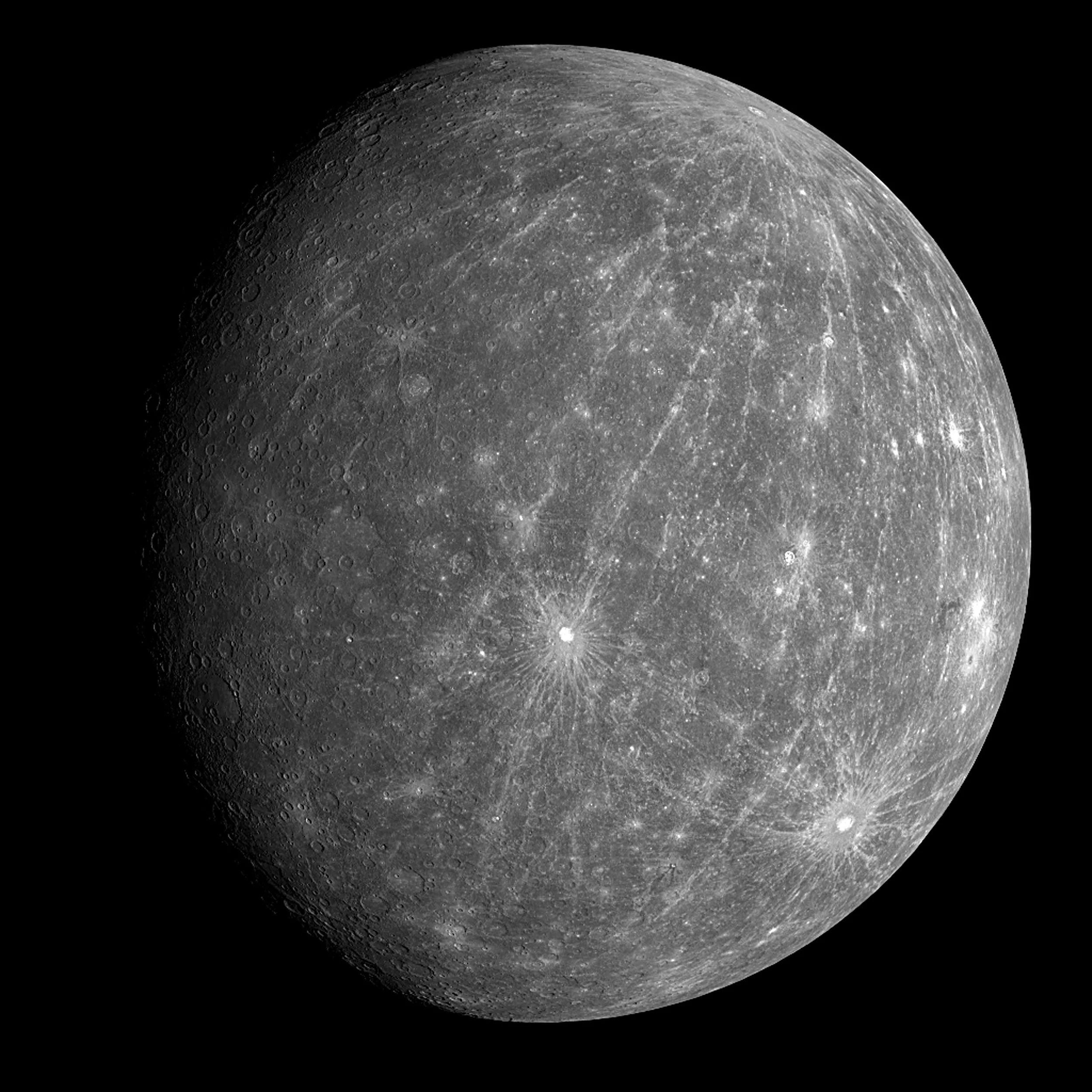 Mercury, as imaged by the MESSENGER spacecraft, revealing parts of the never seen by human eyes. - Image Credit: NASA/Johns Hopkins University Applied Physics Laboratory/Carnegie Institution of Washington