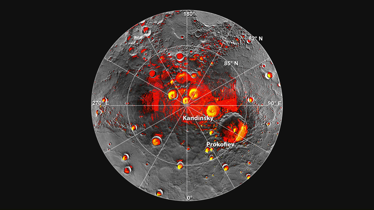 Images of Mercury’s northern polar region, provided by MESSENGER. – Image Credit: NASA/JPL