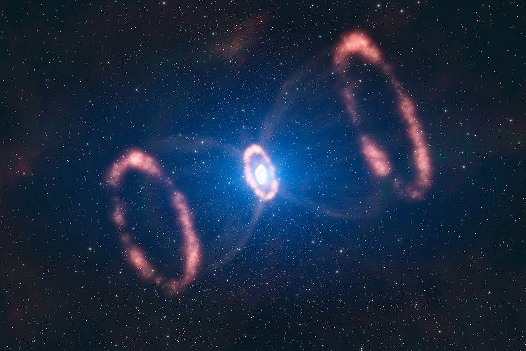 Artistic representation of the material around the supernova 1987A. - Image Credit: ESO/L.