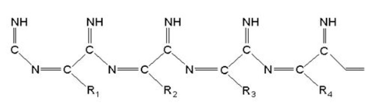 An example of a tholin molecule. This is a molecule proposed to form in the atmosphere of Saturn’s moon Titan. Tholins on Charon probably have less nitrogen. after Ehrenfreund et al., 1996