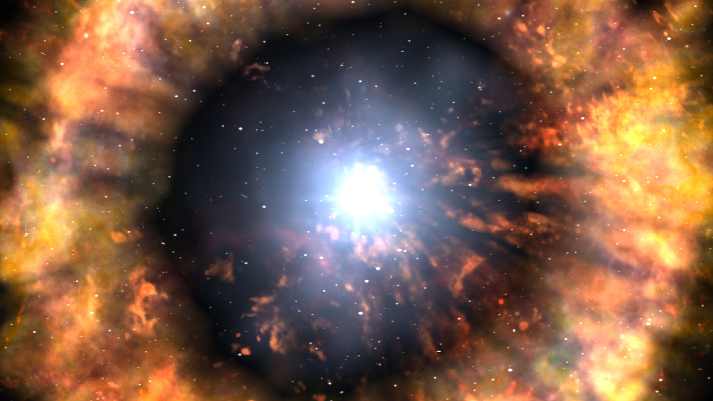 Artistic impression of a star going supernova, casting its chemically enriched contents into the universe. These new elements are blasted outwards by this amazing force, riding the waves of energy that casts them deep into the cosmos, seeding the universe with all the elements that we know of. Credit: NASA/Swift/Skyworks Digital/Dana Berryto