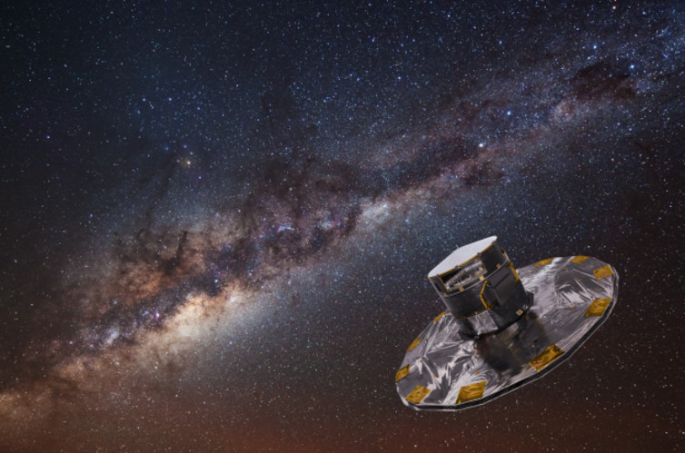 Artist’s impression of the Gaia spacecraft. - Image Credit: ESA/ATG medialab; background image: ESO/S. Brunier