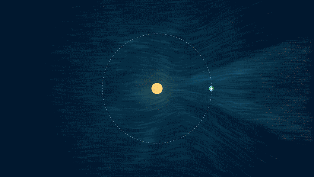 NASA-funded researchers sent a sounding rocket through the sun’s dense helium wake, called the helium-focusing cone, to understand the origin of certain X-rays in space. (Conceptual graphic not to scale.) – Image Credits: NASA Goddard's Conceptual Image Lab/Lisa Poje