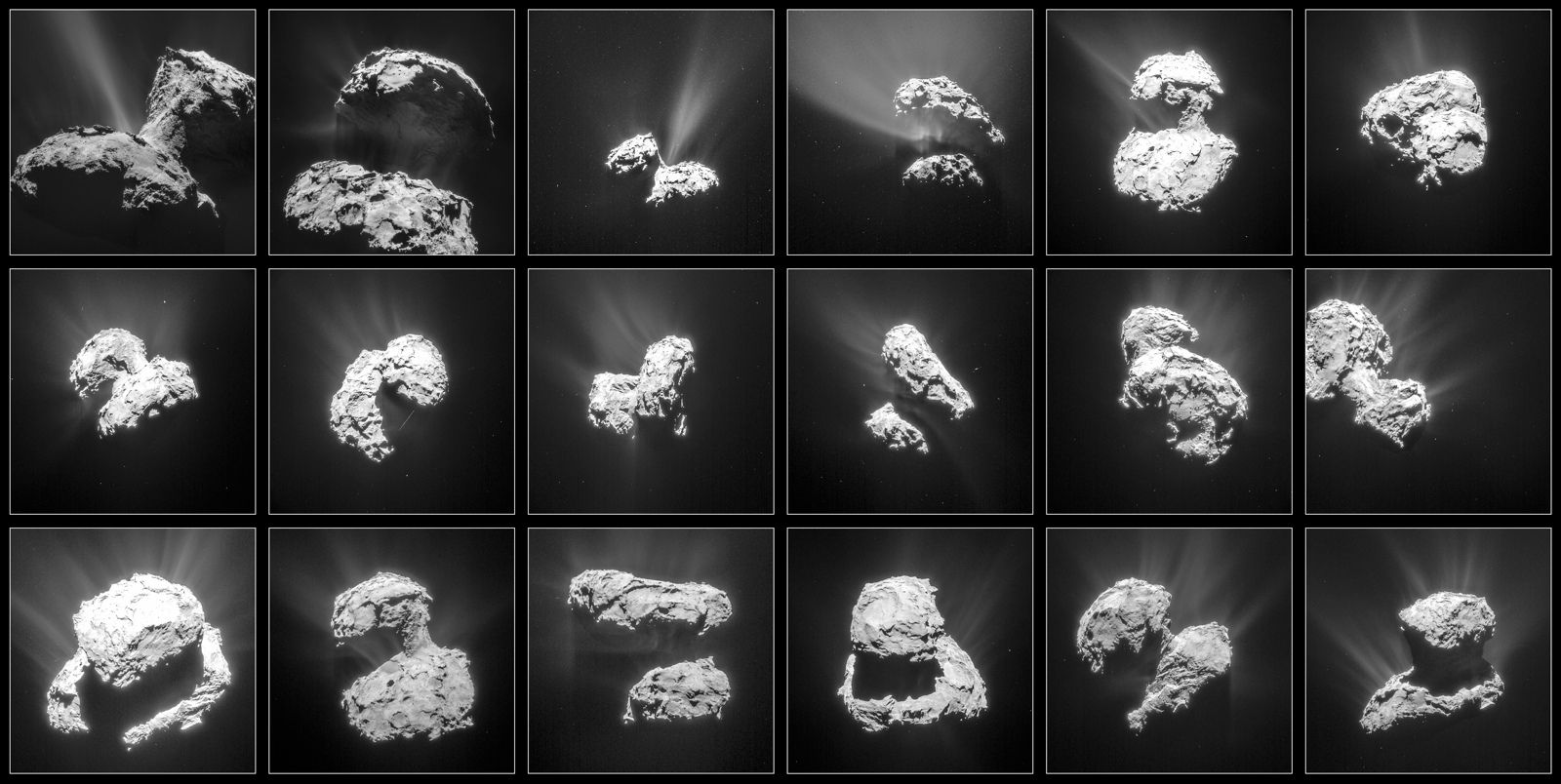 This montage of photos of Comet 67P/Churyumov-Gerasimenko was taken by ESA’s Rosetta spacecraft between Jan. 31 and March 25, 2015 and shows increasing activity as the comet approached perihelion. - Image Credit: NAVCAM /CC-BY-SA-IGO-3.0